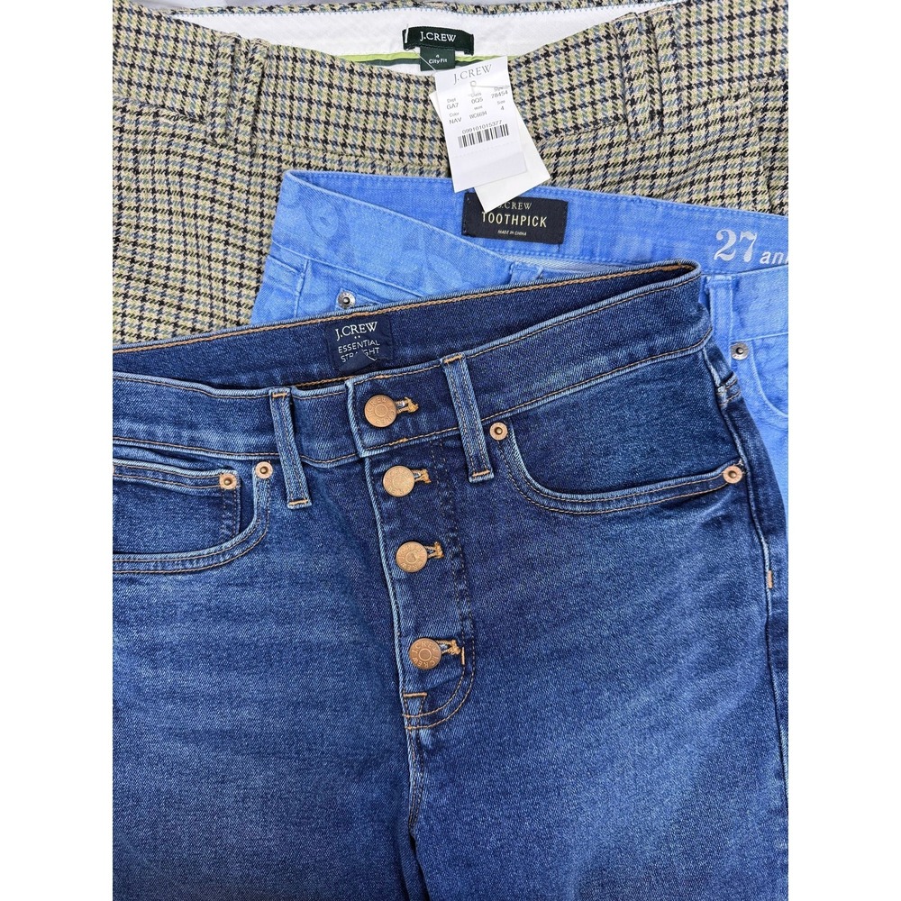 J.Crew LOT OF 3  ITEMS Jeans, Straight Denim & Wool Cropped Plaid Trouser 27/4